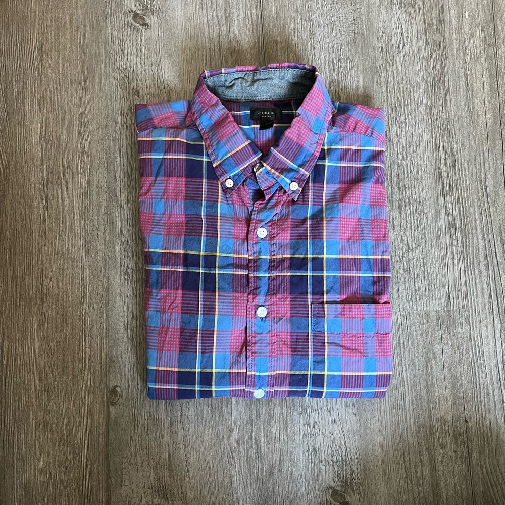 J crew tartan plaid men's button down long sleeves shirt size M